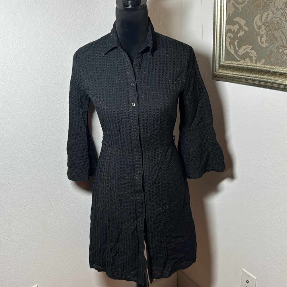 Banana Republic black textured buttoned down bell sleeves shirt dress Sz 0